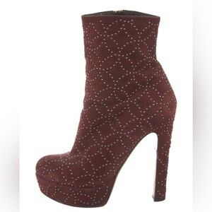 ALAÏA Burgundy Studded Suede Platform Boots | IT 38 (US 8)